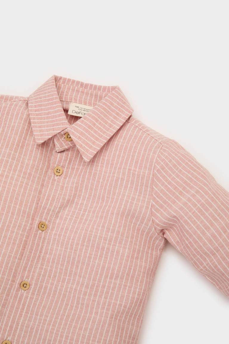 Baby Boy Shirt Collar Flam Poplin Long Sleeve Shirt