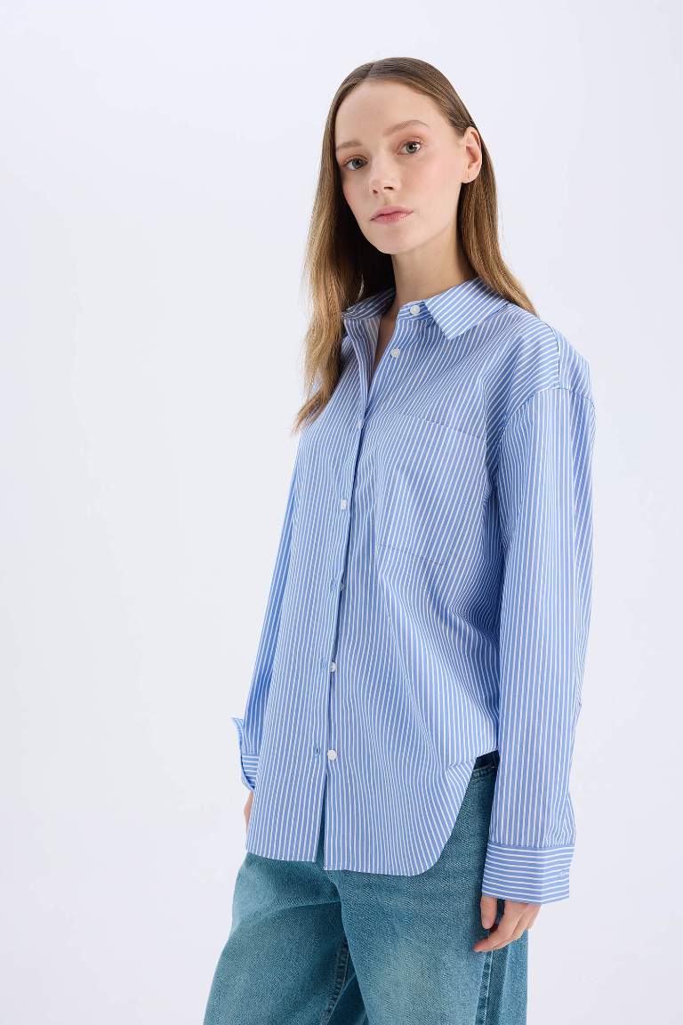 Oversize Fit Shirt Collar Poplin Long Sleeve Shirt