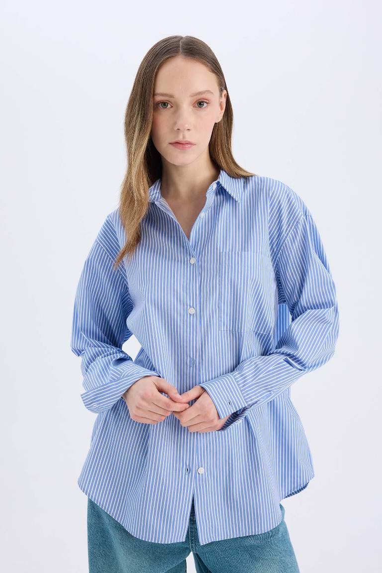 Oversize Fit Shirt Collar Poplin Long Sleeve Shirt