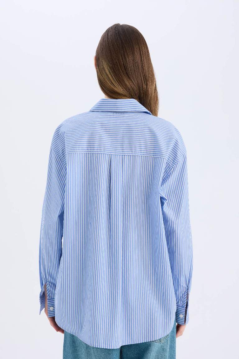 Oversize Fit Shirt Collar Poplin Long Sleeve Shirt