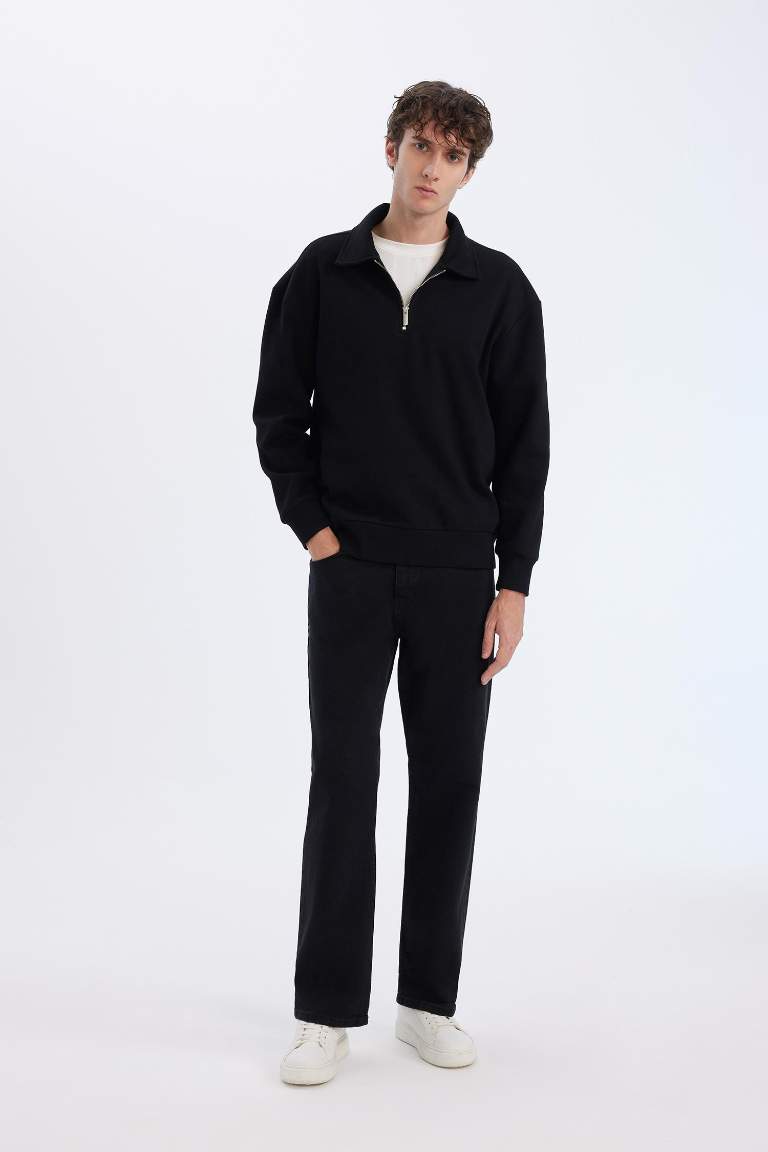 Relax Fit Polo Collar Thick Sweatshirt