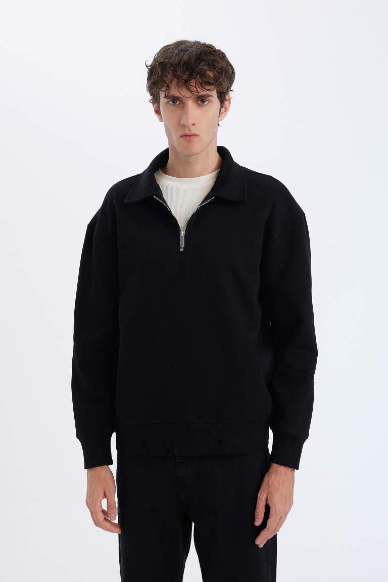 Relax Fit Polo Collar Thick Sweatshirt