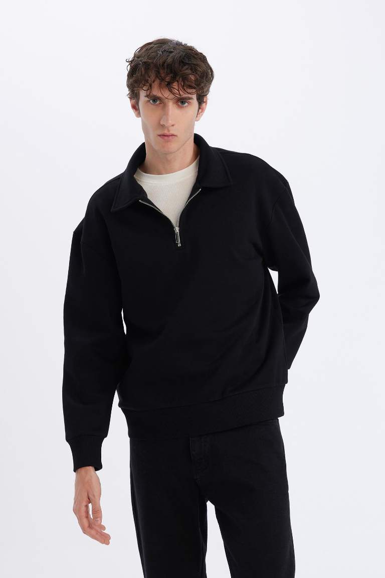 Relax Fit Polo Collar Thick Sweatshirt