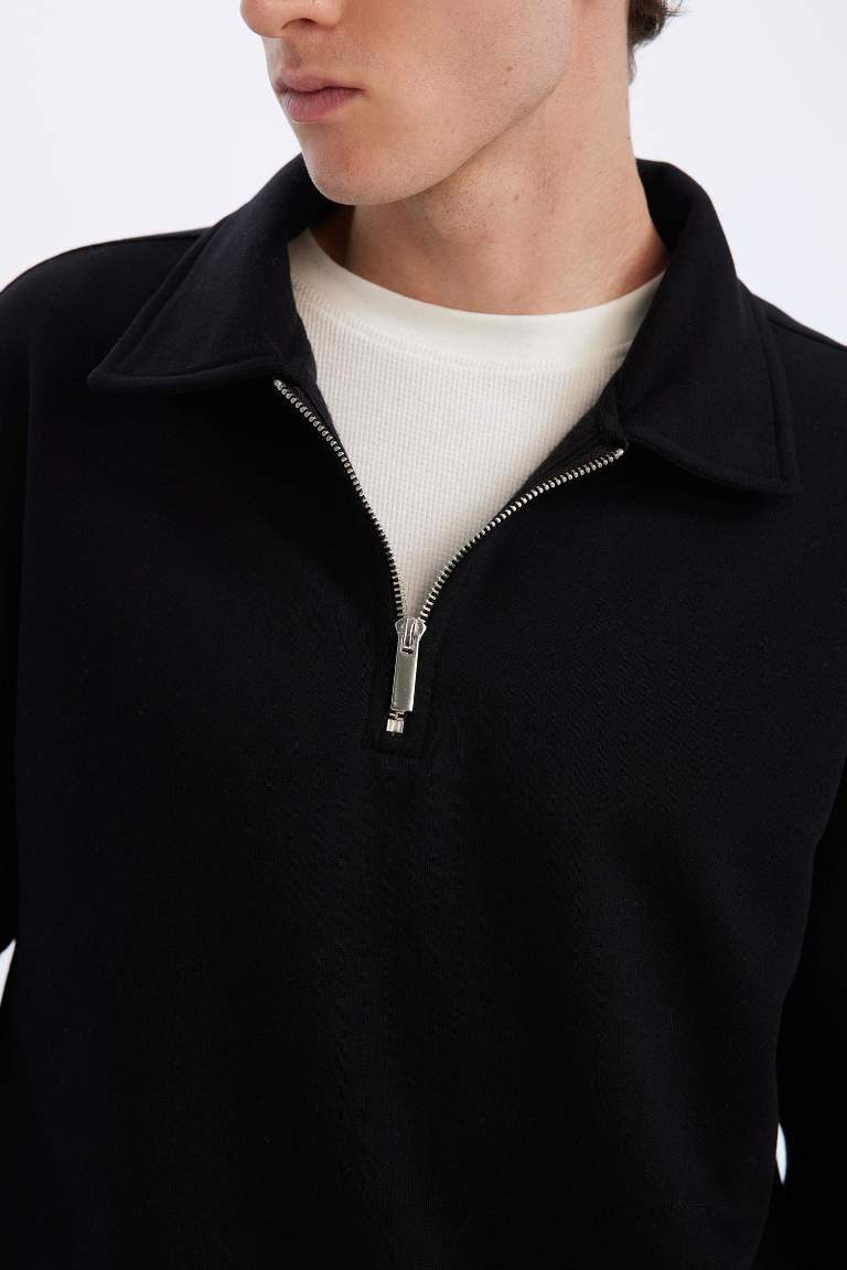 Relax Fit Polo Collar Thick Sweatshirt