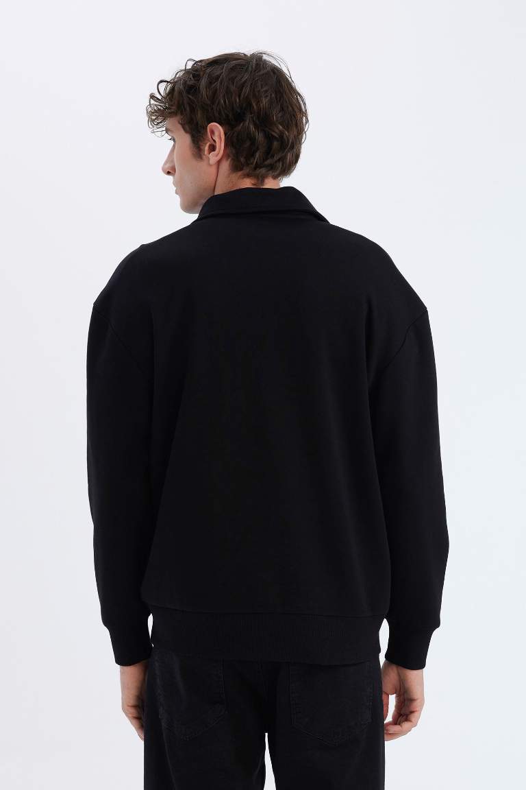 Relax Fit Polo Collar Thick Sweatshirt