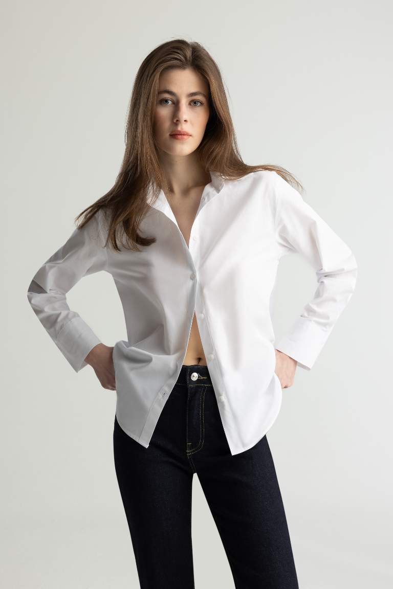 Regular Fit Basic Poplin Long Sleeve White Shirt