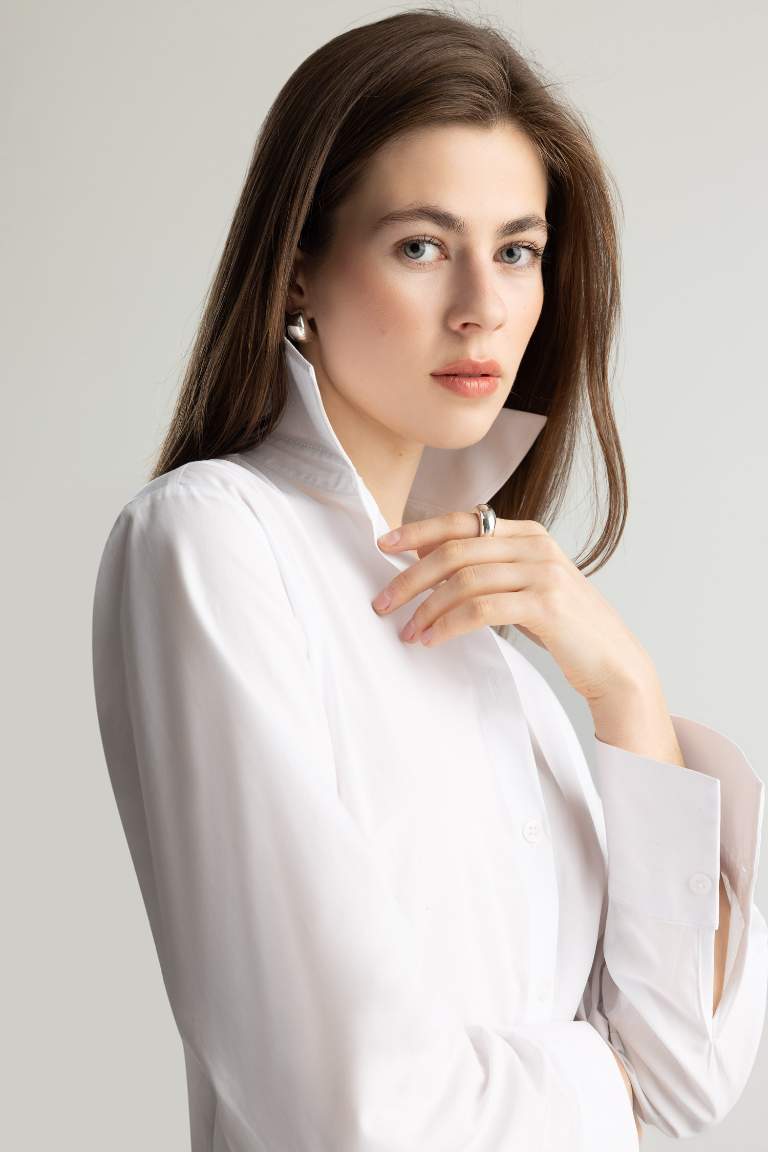 Regular Fit Basic Poplin Long Sleeve White Shirt