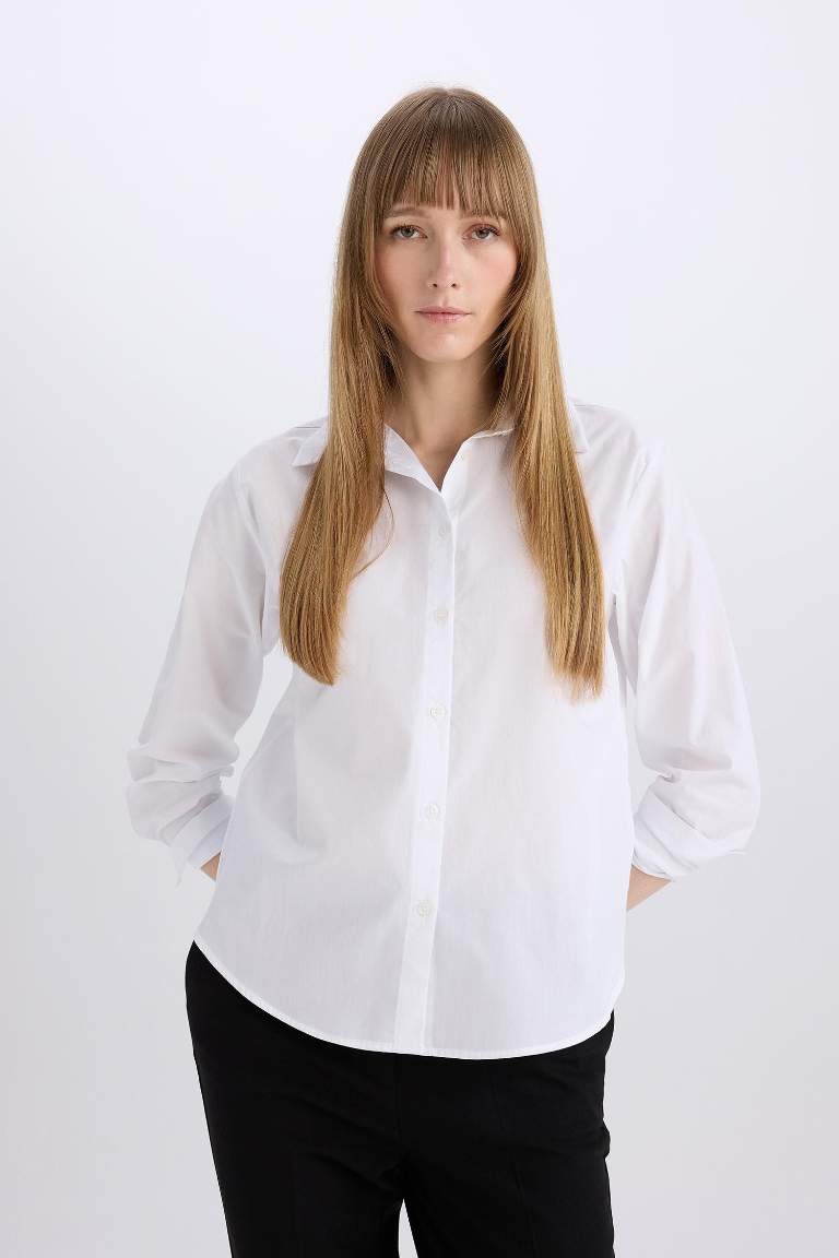 Regular Fit Basic Poplin Long Sleeve White Shirt