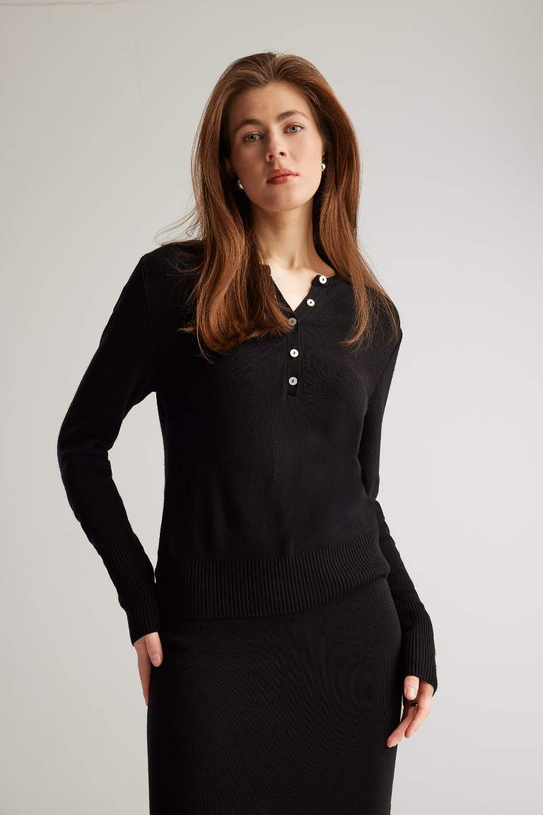 Pull en tricot slim noir basique à col rond