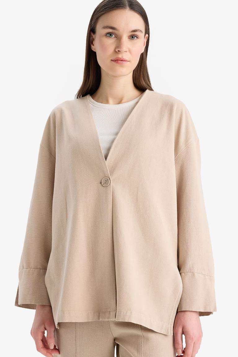 Relax Fit Linen Look Long Sleeve Tunic