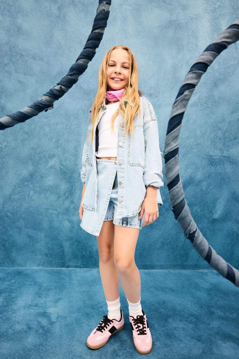 Girl Cotton Denim Skort