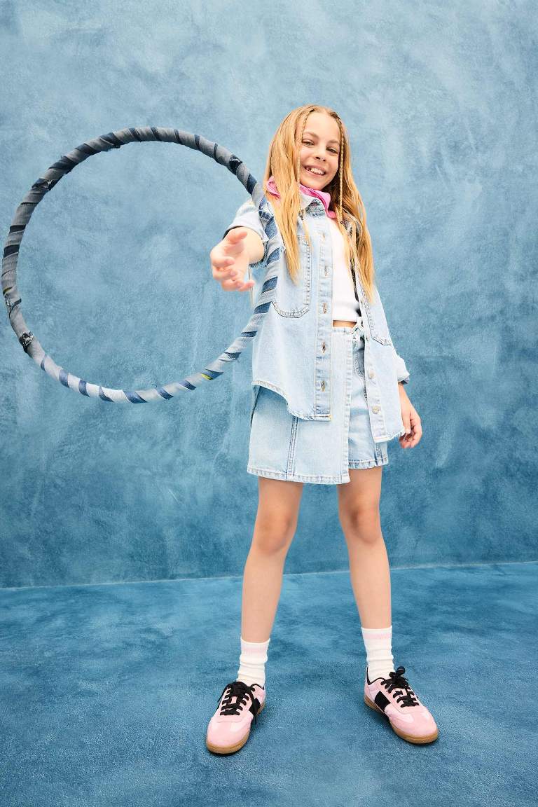Girl Cotton Denim Skort