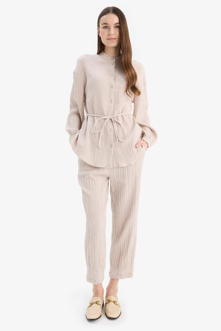 Basic Düz Cepli Müslin Harem Pantolon