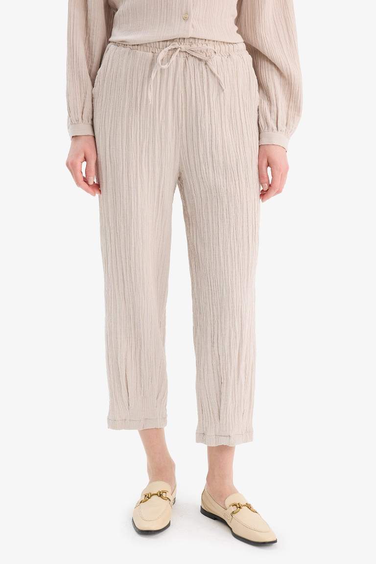Basic Düz Cepli Müslin Harem Pantolon