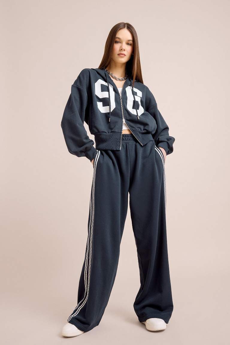 Wide Leg Thick Sweatshirt Fabric Trousers