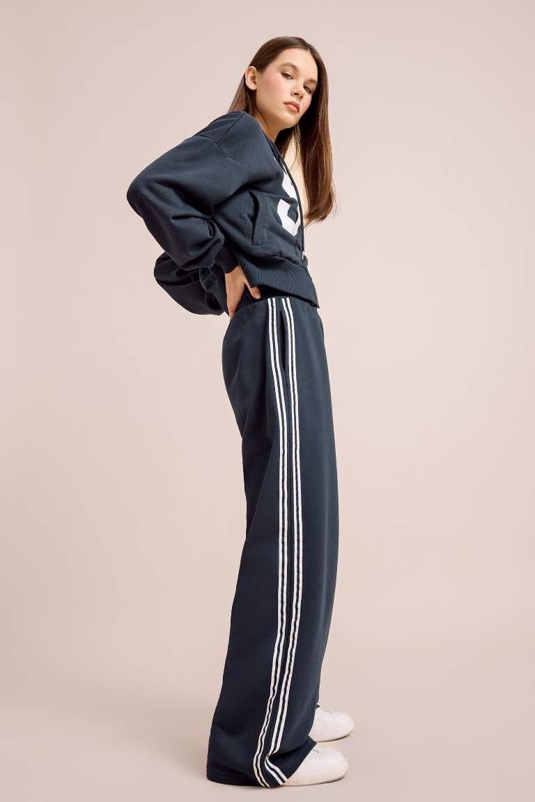 Wide Leg Thick Sweatshirt Fabric Trousers