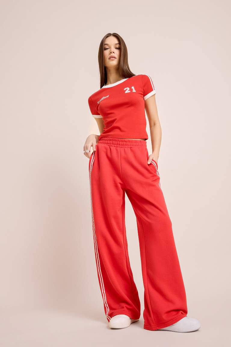 Basic Straight Waist Elastic Wide Leg Sweatpants