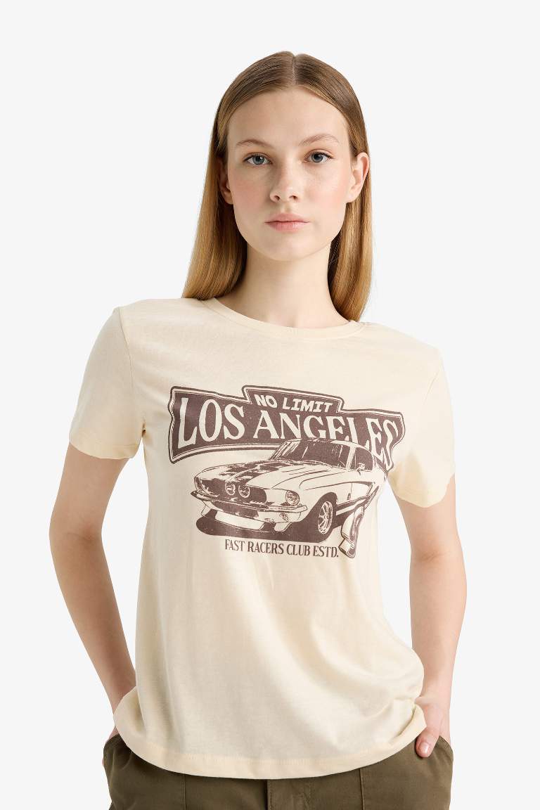 Regular Fit Crew Neck Printed Short Sleeve T-Shirt