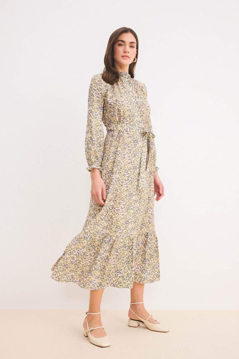 Crew Neck Printed Chiffon Dress