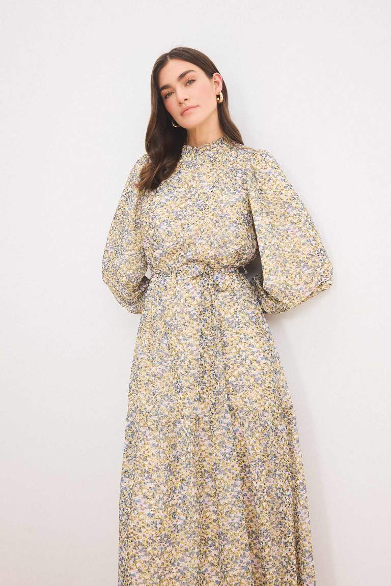 Crew Neck Printed Chiffon Dress