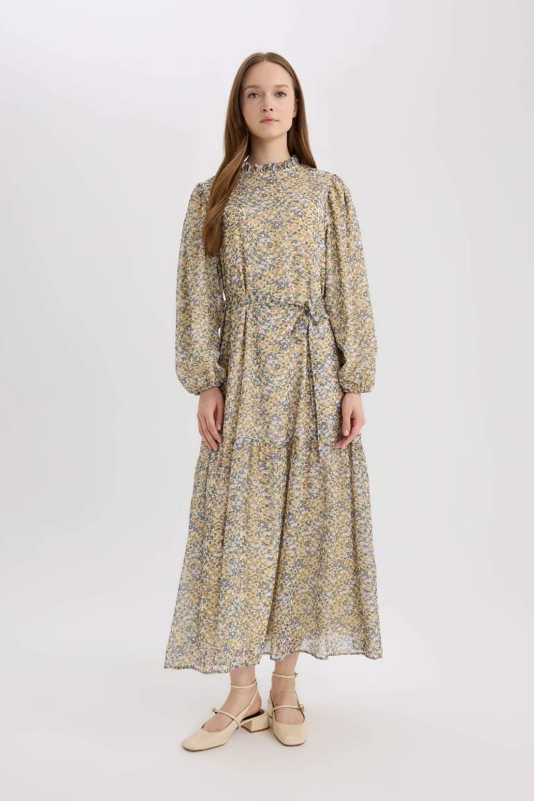 Crew Neck Printed Chiffon Dress