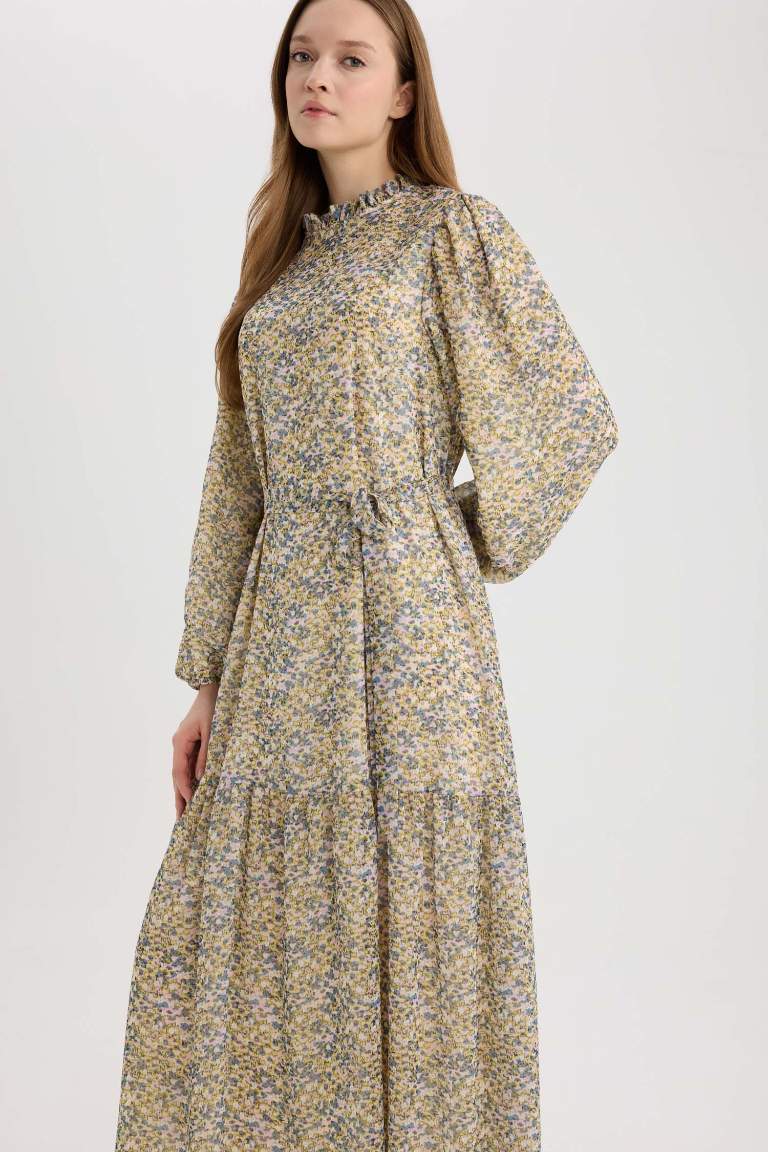 Crew Neck Printed Chiffon Dress