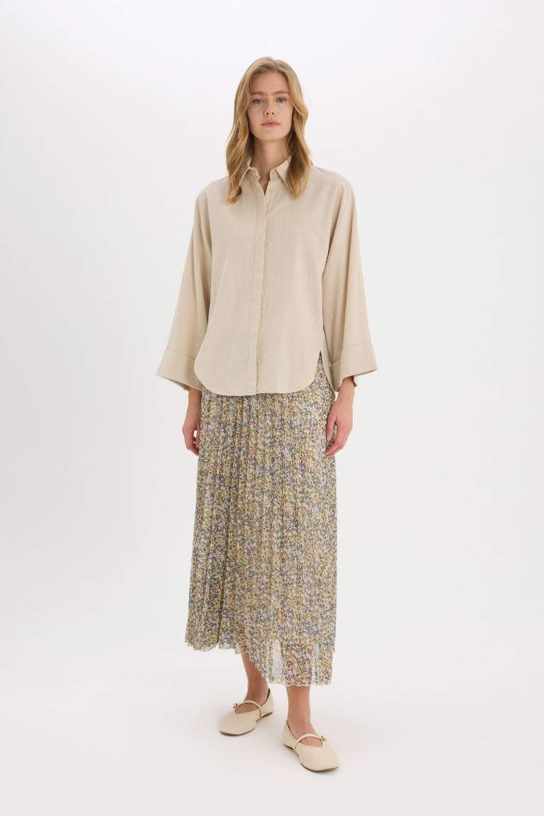 Pleat Printed Chiffon Maxi Skirt