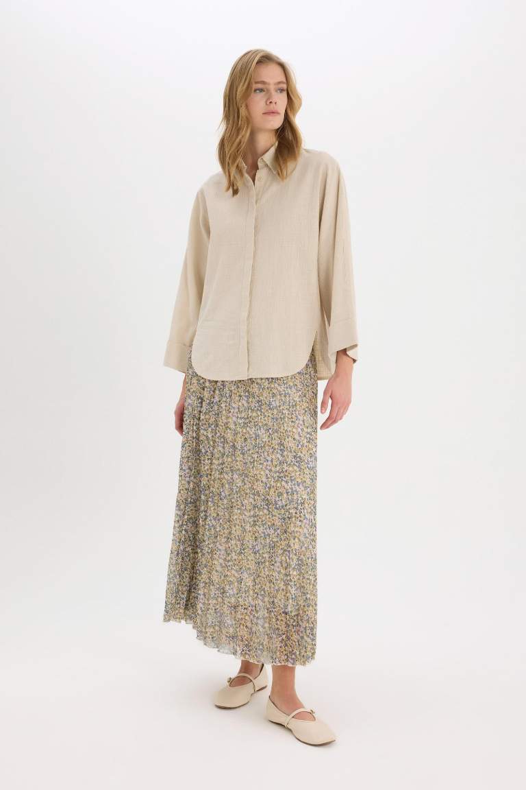 Pleat Printed Chiffon Maxi Skirt