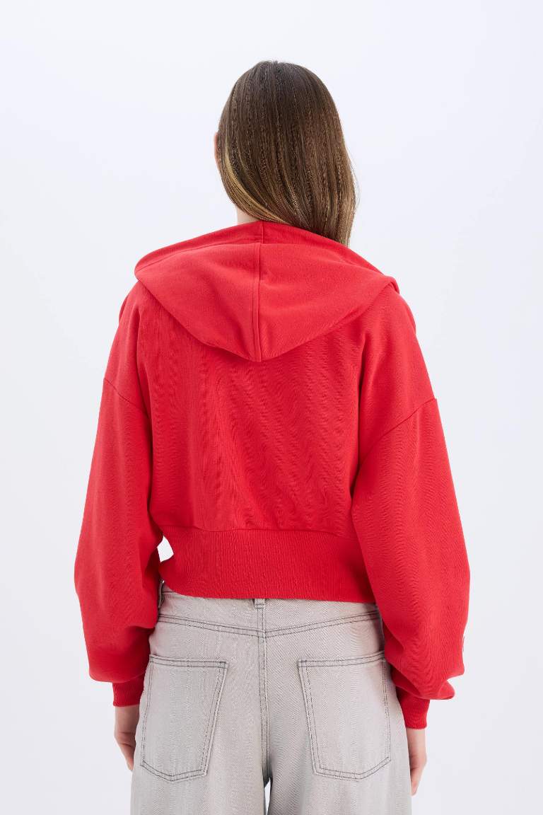 Oversize Fit Hooded Thick Sweatshirt Fabric Cardigan