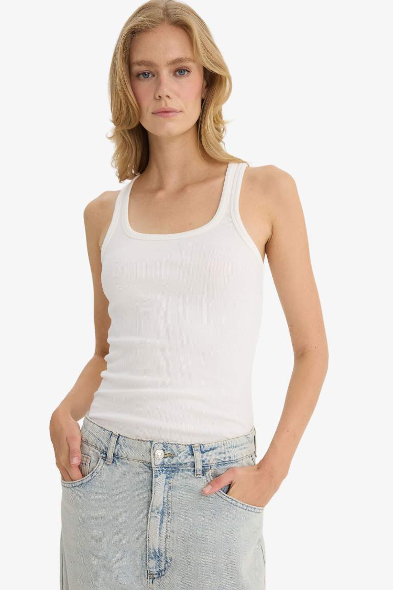 Slim Fit Dar Kesim Basic Düz Yuvarlak Yaka Fitilli Kaşkorse Atlet