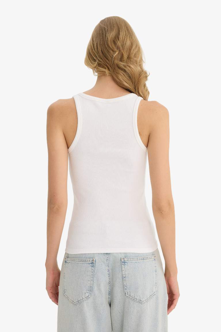 Slim Fit Dar Kesim Basic Düz Yuvarlak Yaka Fitilli Kaşkorse Atlet