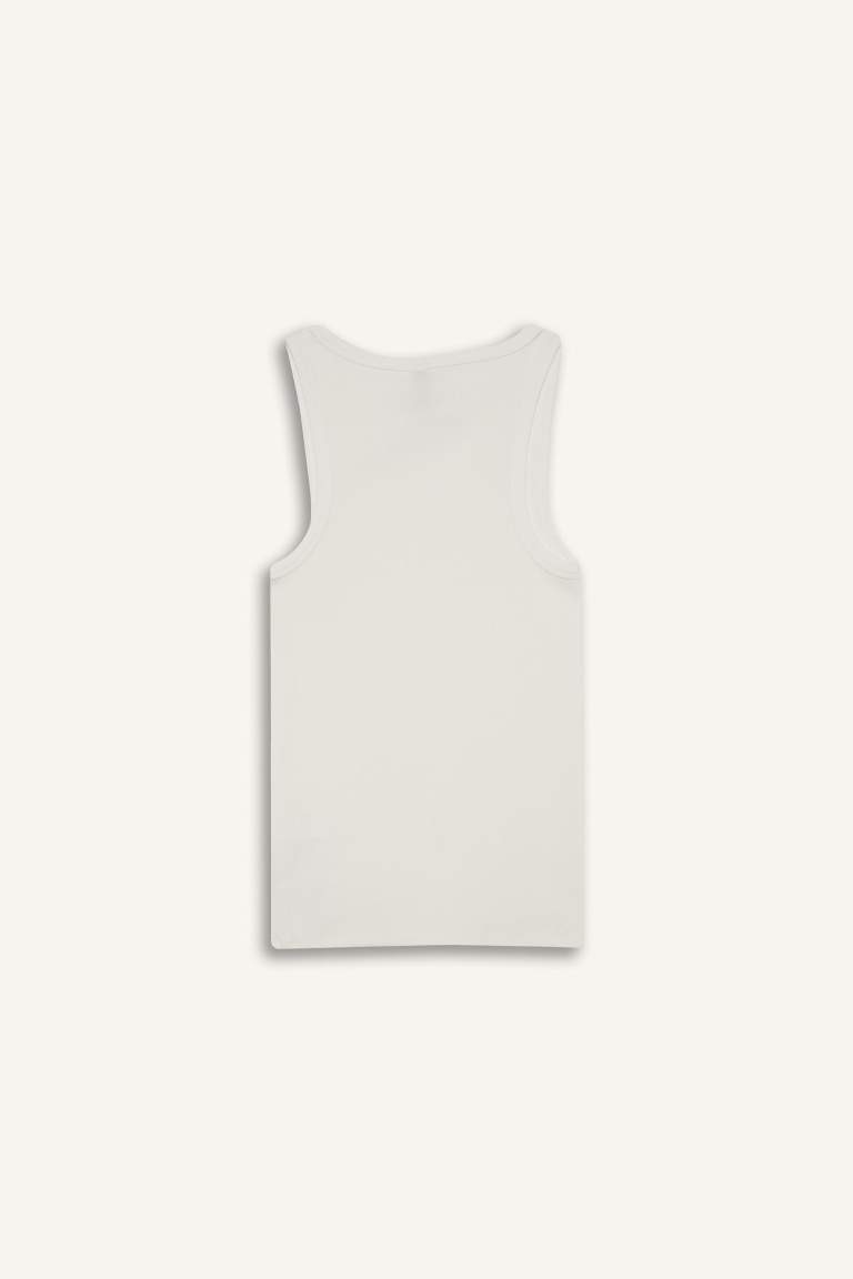 Slim Fit Dar Kesim Basic Düz Yuvarlak Yaka Fitilli Kaşkorse Atlet