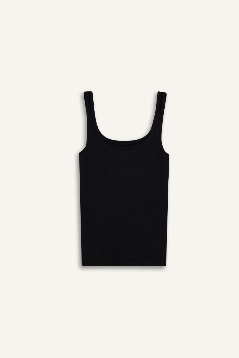 Slim Fit Dar Kesim Basic Düz Yuvarlak Yaka Fitilli Kaşkorse Atlet