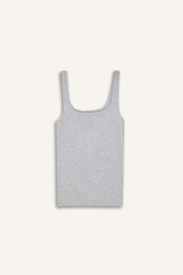 Slim Fit Dar Kesim Basic Düz Yuvarlak Yaka Fitilli Kaşkorse Atlet