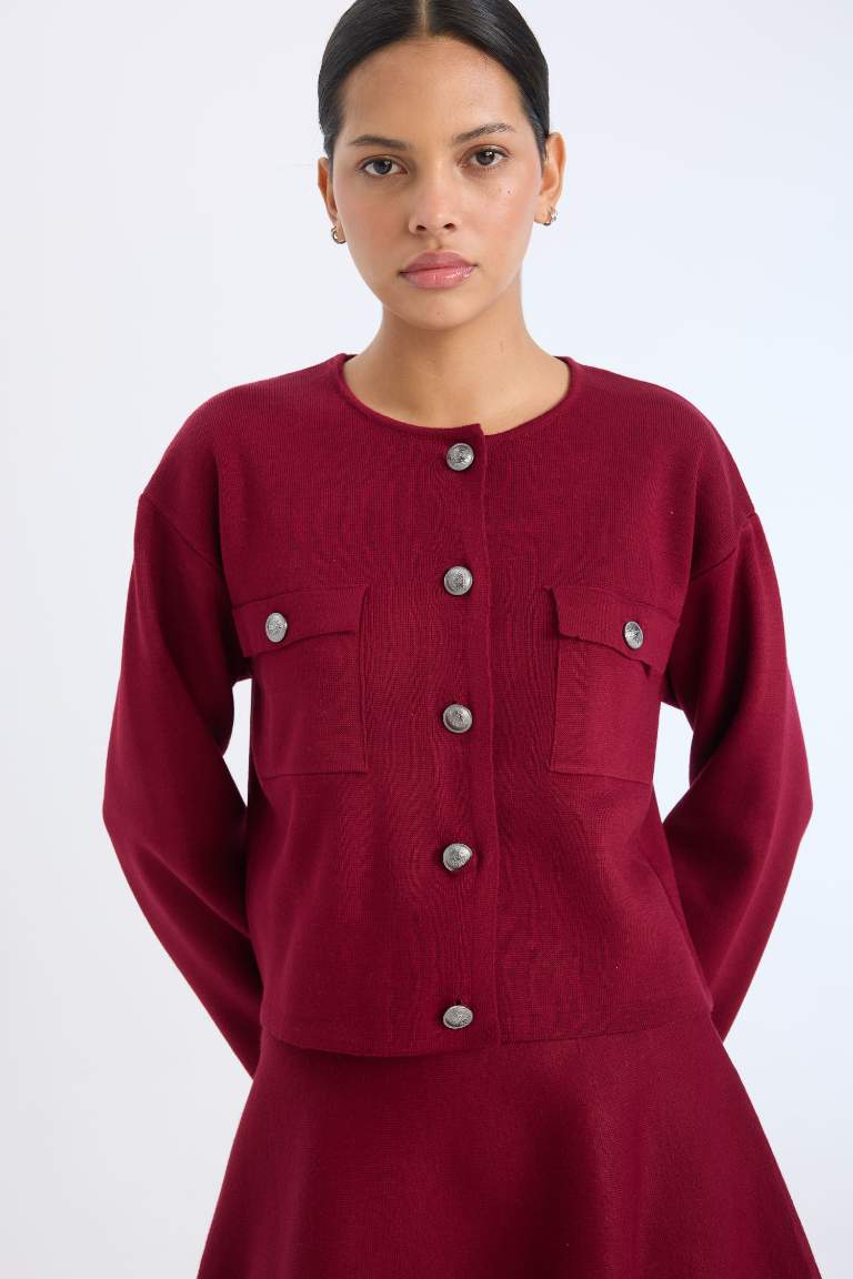 Regular Fit Crew Neck Buttoned Knitwear Cardigan