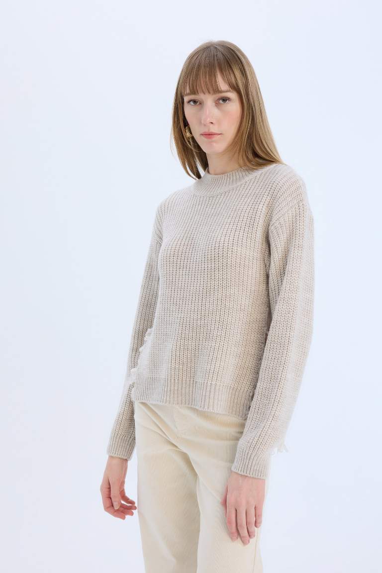 Pull en tricot à col demi-haut en tissu selanik Coupe relax