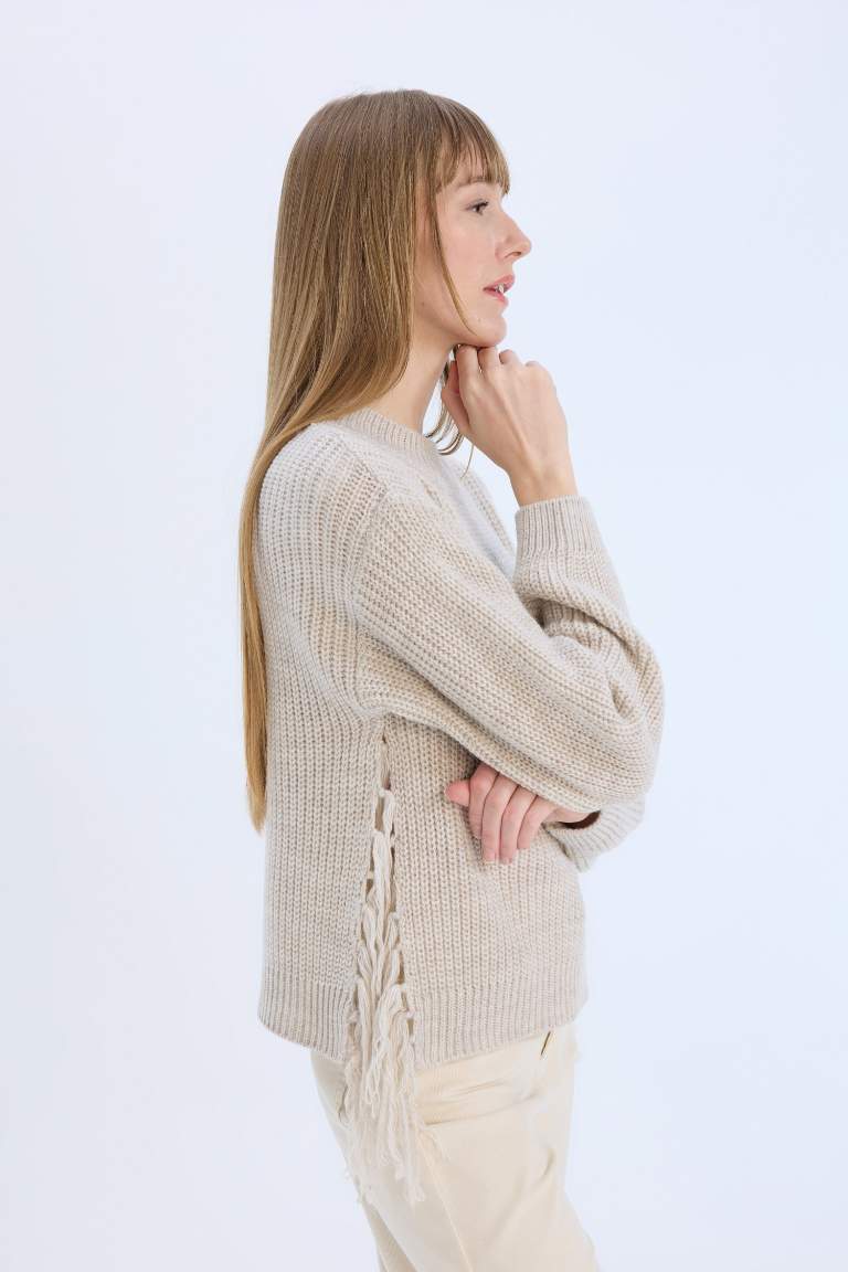 Pull en tricot à col demi-haut en tissu selanik Coupe relax