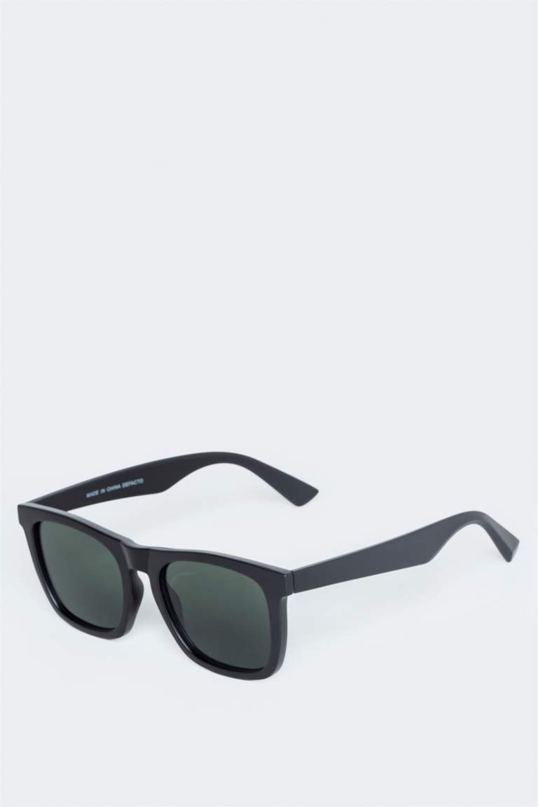 Man Round Classic Black Plastic Frame Black Lens Sunglasses