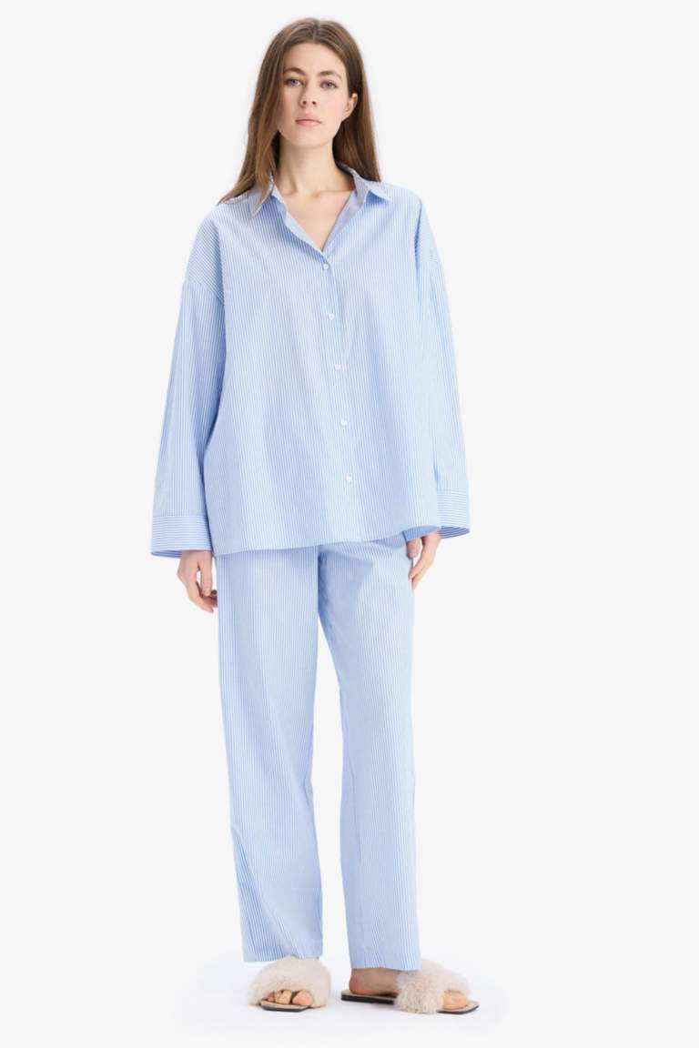 Çizgili Uzun Boy Poplin Pijama Altı-Fall in Love