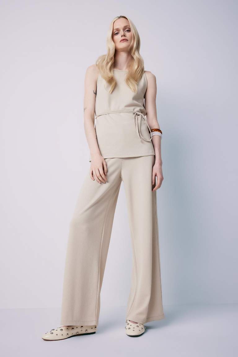 Wide Leg Geniş Paça Basic Düz Pike Pantolon