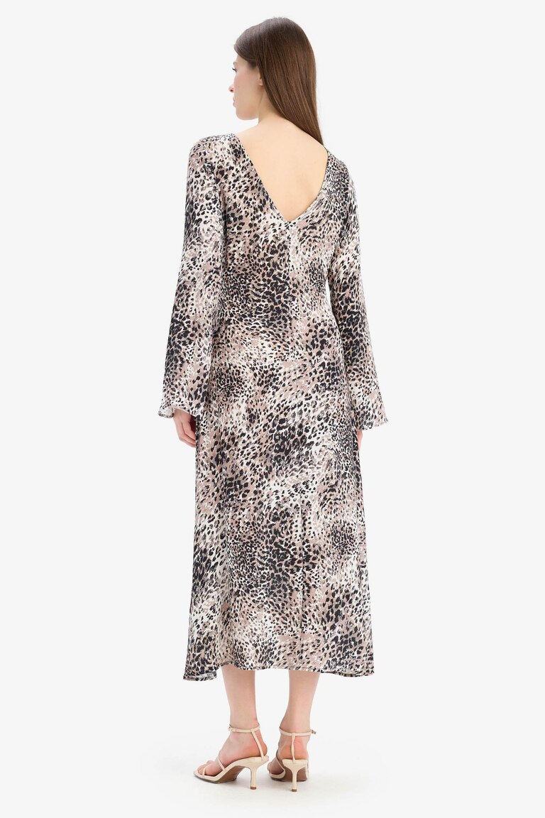 Robe Fille Manches Longues Imprimé Léopard - Noire Avec Volants Et Nœud, Tissu Doux, Pour Toutes Occasions