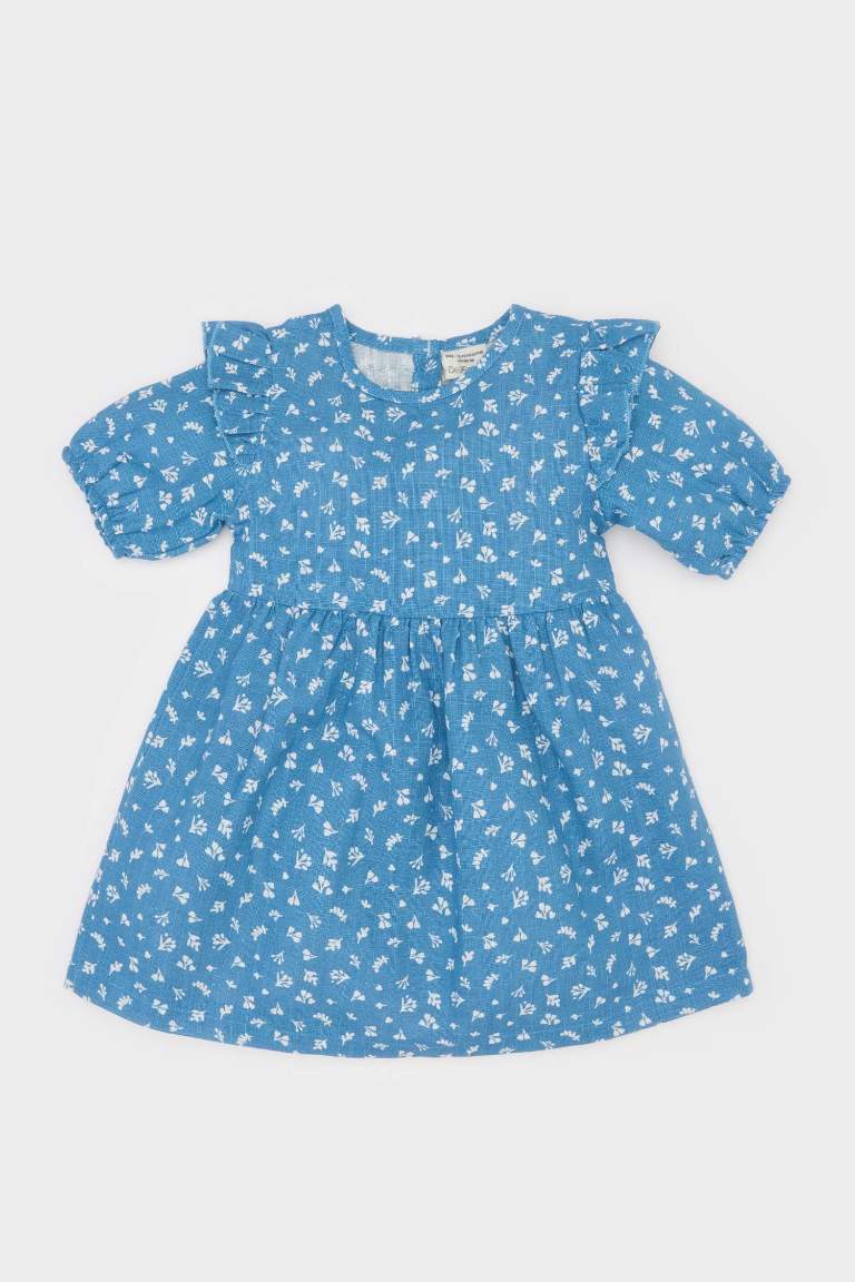 Baby Girl Patterned Short Sleeve Flam Poplin Dress