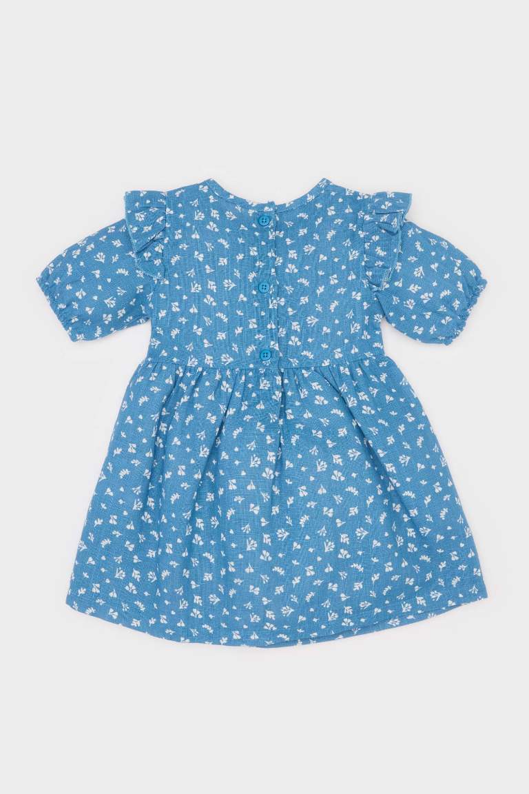 Baby Girl Patterned Short Sleeve Flam Poplin Dress