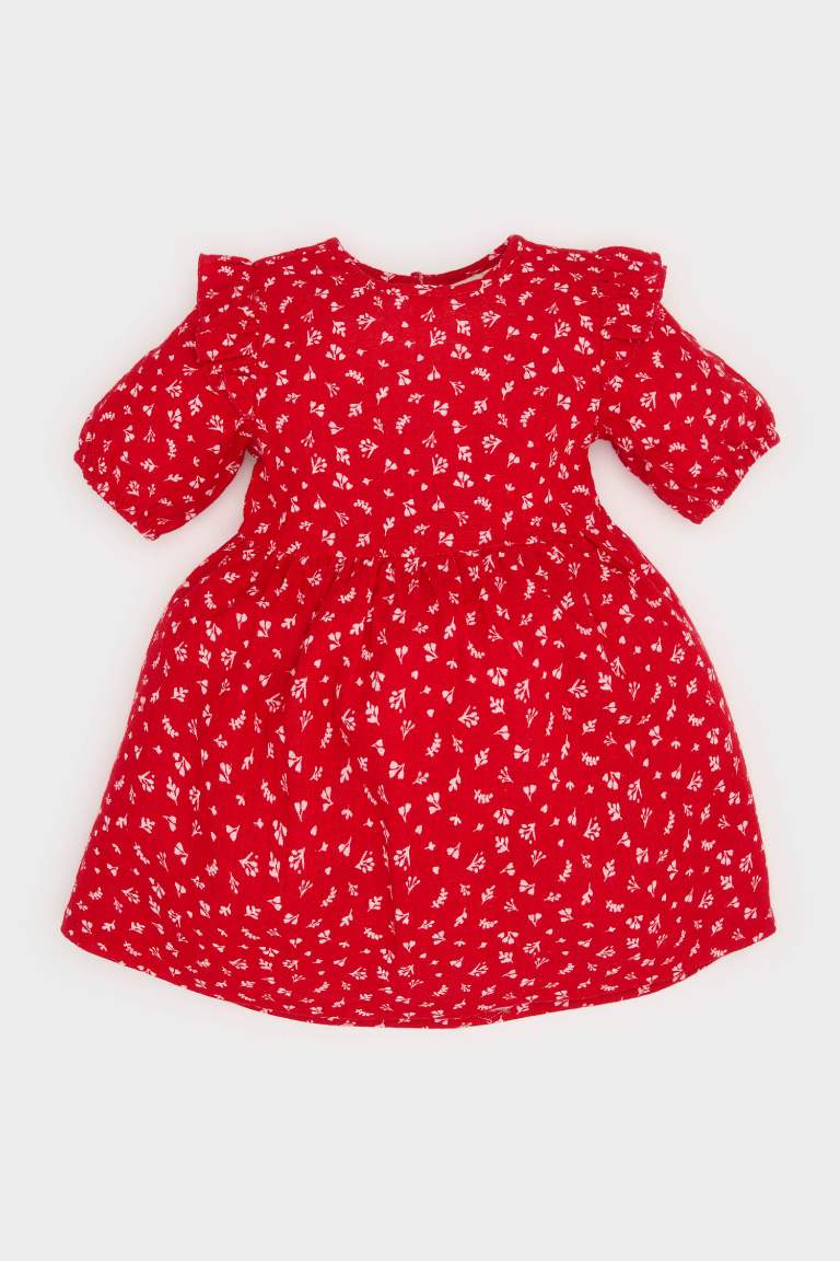 Baby Girl Patterned Short Sleeve Flam Poplin Dress