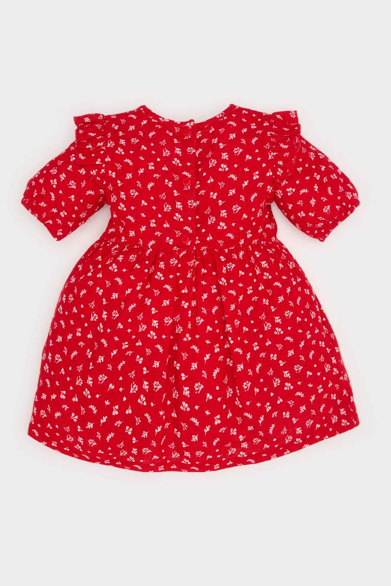 Baby Girl Patterned Short Sleeve Flam Poplin Dress