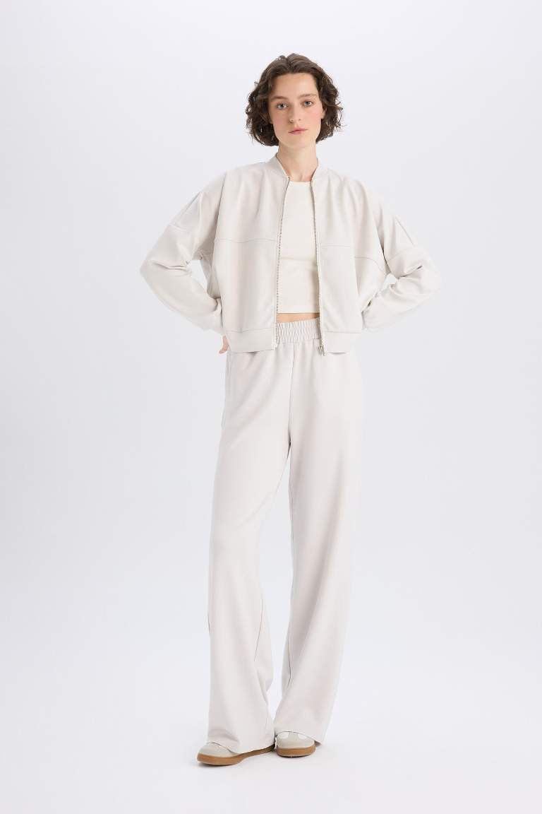 Wide Leg İnce Eşofman Altı Basic Düz Cepli Beli Lastikli Soft Touch Geniş Bol Paça