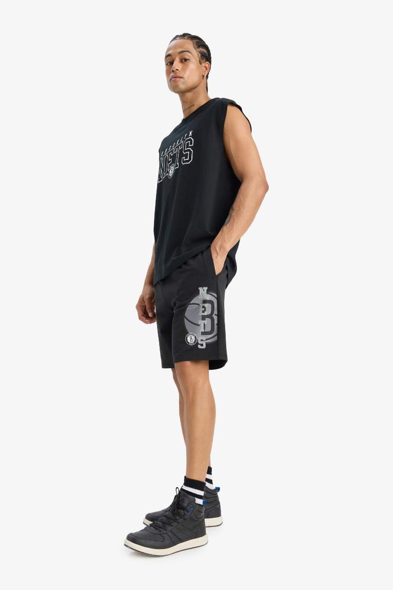DeFactoFit NBA Brooklyn Nets Standart Fit Kısa Paça Şort