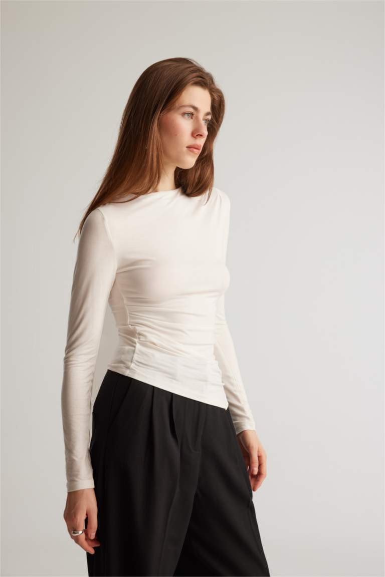 Haut Femme Col Bateau Manches Longues - Coupe Cintrée, Basique Décontracté, Polyester, Pour Automne