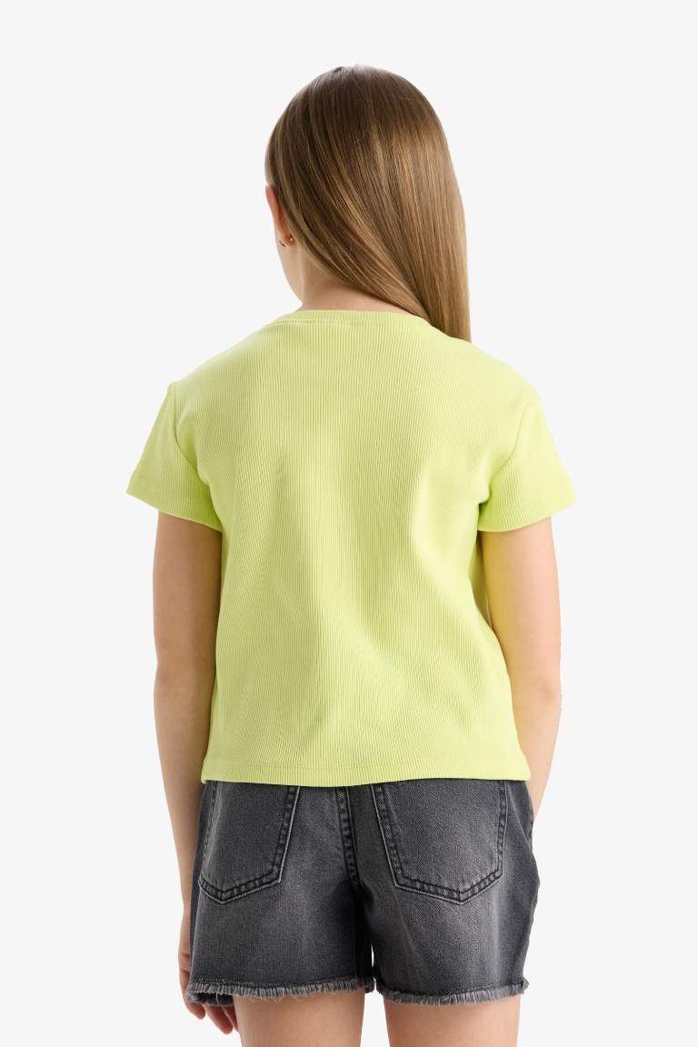Футболка для девочек Slim Fit с узким кроем и короткими рукавами из трикотажа в рубчик