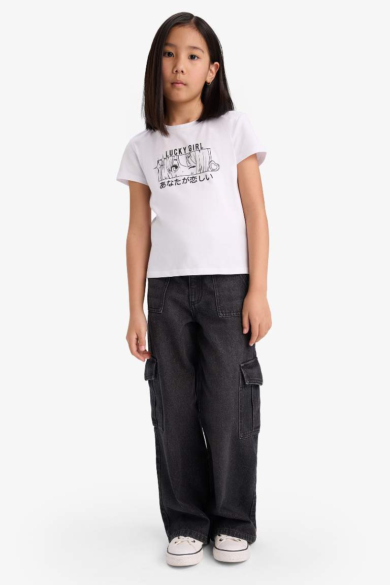 Футболка Regular Fit с рисунком животных и круглым вырезом для девочки с коротким рукавом